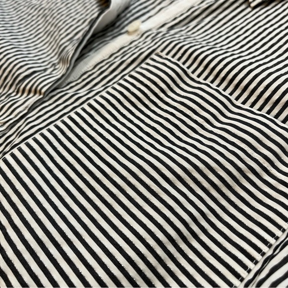 Lafayette 148 Ruxton Stripe Cotton Poplin Button Shirt Castle Grey Silver Medium - Picture 4 of 8